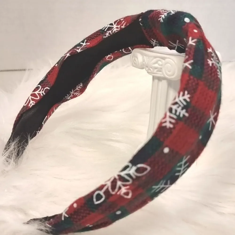 RED GREEN PLAID SNOWFLAKE CHRISTMAS HEADBAND